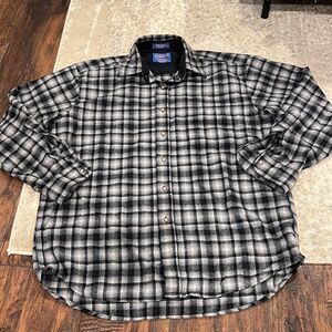 pendleton virgin wool plaid lodge shirt size L EUC